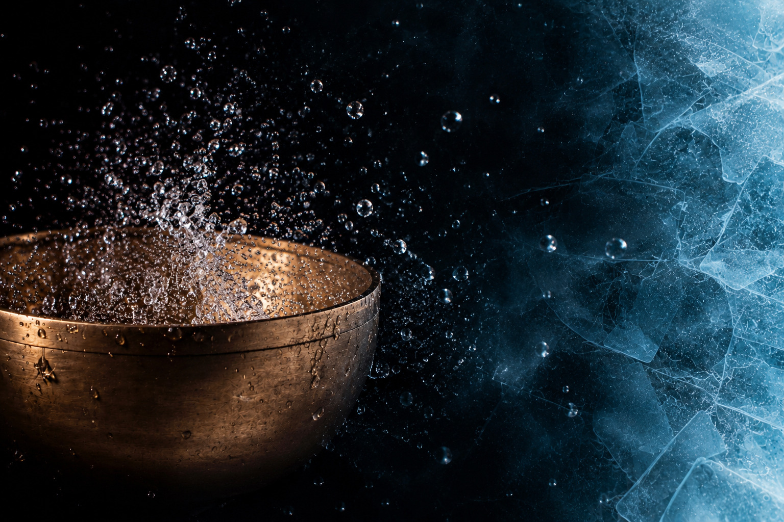 Bol tibétain, eau et texture de glace